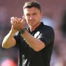 Paul Heckingbottom, manager of Sheffield United, applauds the fans after victory over Blackburn Rovers: Simon Bellis / Sportimage