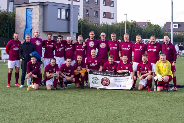 The Hearts Legends line up before kick-off