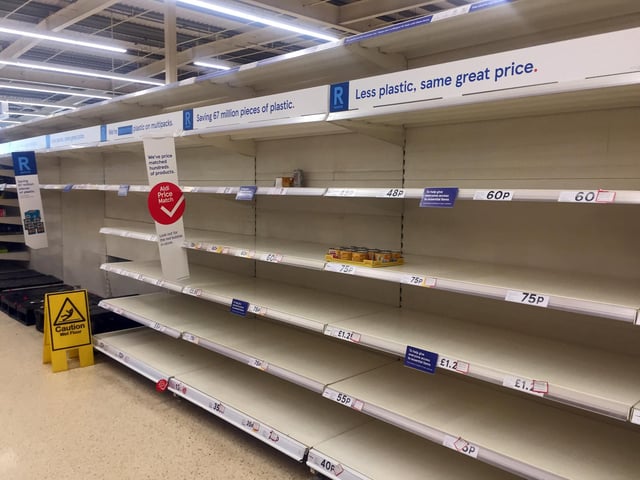 Panic buying has left supermarkets across Doncaster with empty shelves. This was Tesco Extra, Woodfield Plantation, Woodfield Way, yesterday.Picture: NDFP-17-03-20 EmptyShelves 12-NMSY