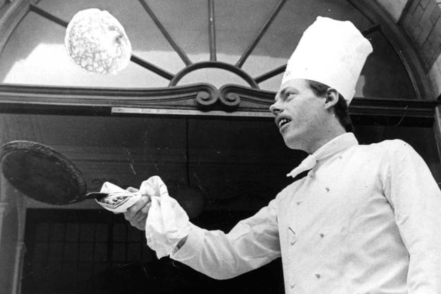 Back to 1982 and a Hartlepool chef shows how you throw a pancake with style.