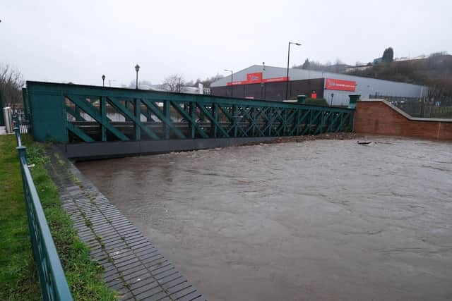Flood defences in place at Meadowhall as the River Don threatened to breach its banks following storm Eunice