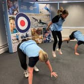 RAF team Jess Salmon, Natasha Reynolds, Danny Eccles taking on the 10,000 burpees challenge in aid of Combat Stress at the Armed Forces recruitment centre in Sheffield