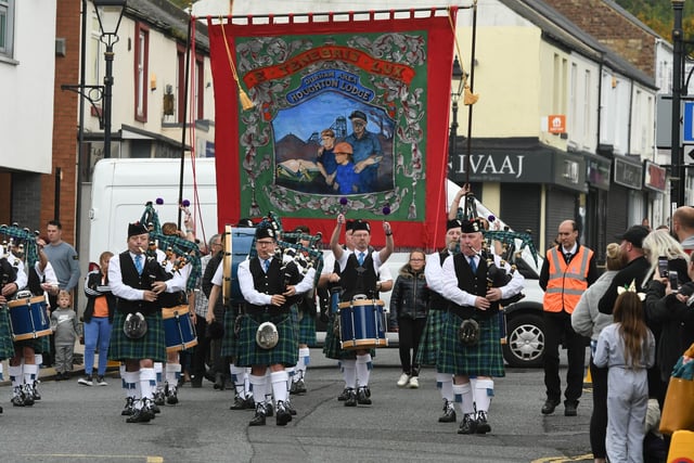 Houghton-le-Spring Pipe band lead The Houghton Feast Parade, on Saturday.