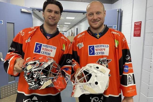 Sheffield Steelers goalies Matt Greenfield and Oskar Ostlund