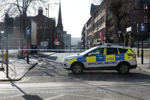 A crime scene on Carver Street in Sheffield city centre, which is always with people on nights out (Archive Pic: Steve Ellis)