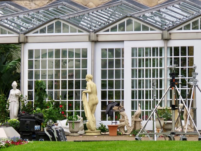 Filming in Sheffield for new HBO miniseries The Regime, starring Kate Winslet and Hugh Grant. The crew was busy packing up the props in Sheffield Botanical Gardens on Friday. Photos by @steelcitysnaps via Twitter