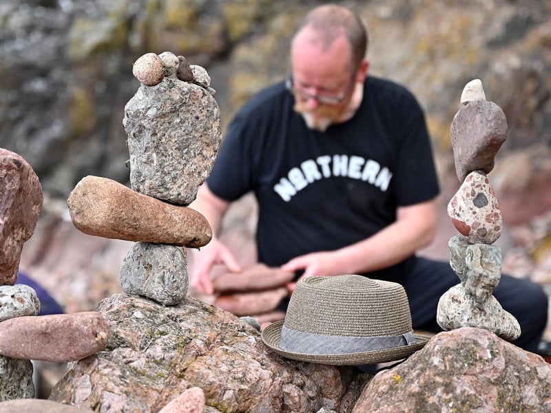 Enthusiasts take part in the European Stone Stacking Championships.