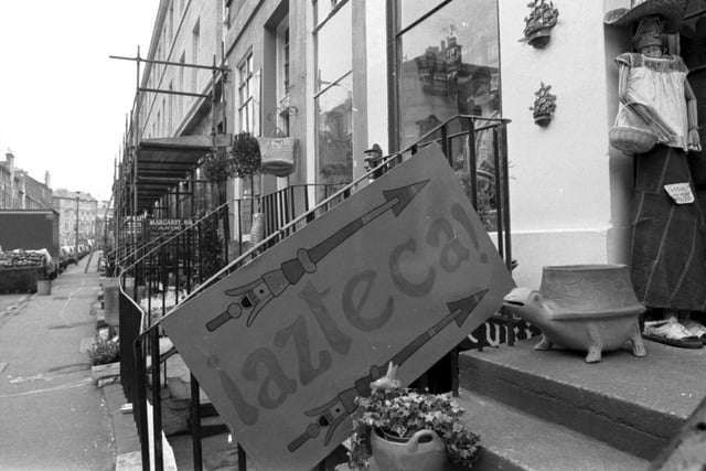 Exterior of the shop Azteca in St Stephen Street, Stockbridge, Edinburgh, March 1983.