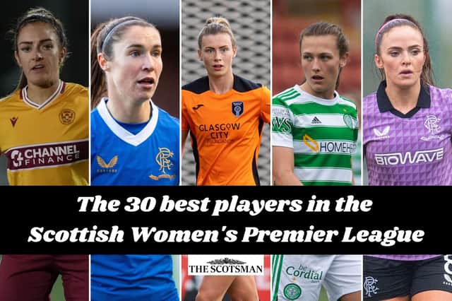 Who are the top 30 players in the Scottish women's top tier? Photo credit: Photo 1: Motherwell FC, others all: SNS Group