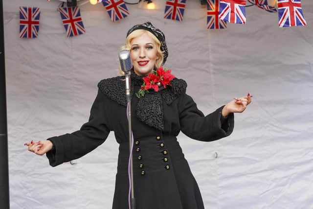 Singer Miss Marina Mae performed popular wartime songs at the Sheffield Blitz event at Sheffield Cathedral