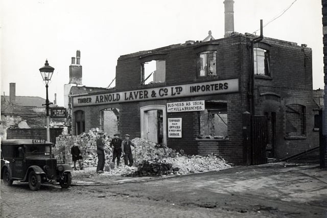 Laver’s Bramall Lane offices the morning after the December, 1940, blitz.