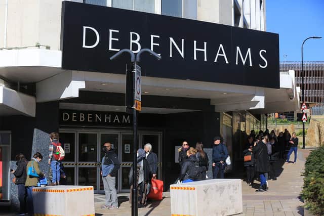 Debenhams sees a long queue outside its store before it reopened after lockdown 3 last year.