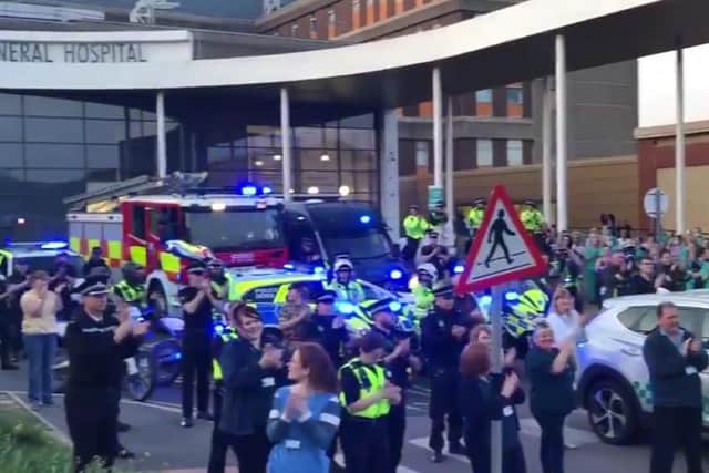 Police, fire and ambulance workers showed their appreciation for the NHS and care workers tonight in Sheffield.