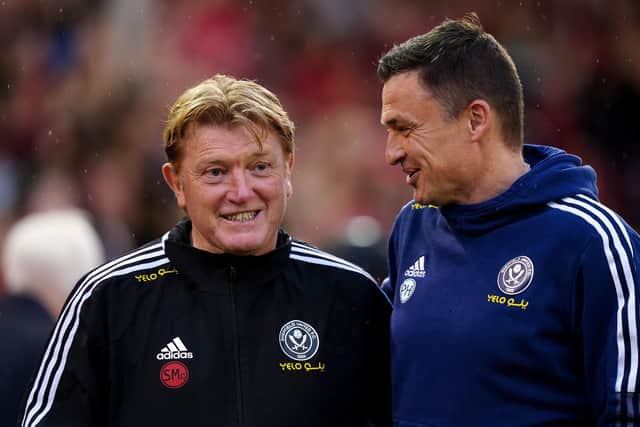Sheffield United manager Paul Heckingbottom (right) and assistant Stuart McCall (left): Mike Egerton/PA Wire.