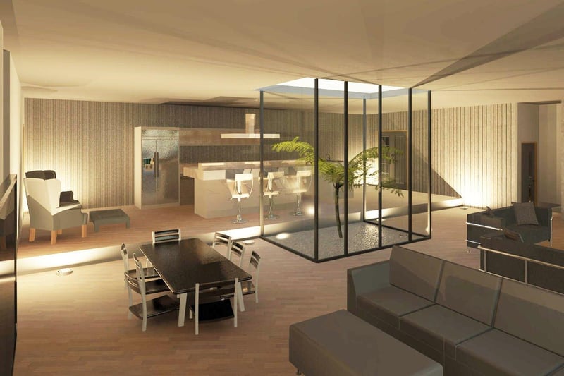 How the open-plan lounge, kitchen and dining area could look, complete with family area and lightwell.