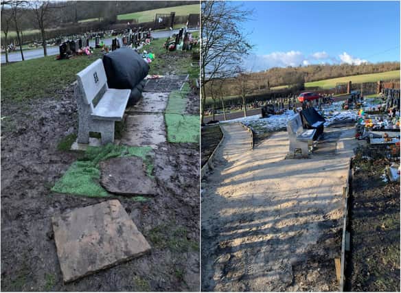 Work has begun to install footpaths in a South Yorkshire cemetery described as a dangerous mudbath.