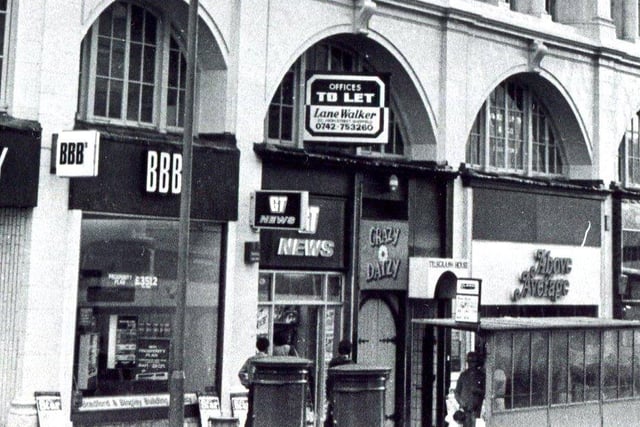 High Street, Sheffield, July 17, 1981 Crazy Daisy Nightclub can be seen below GT News