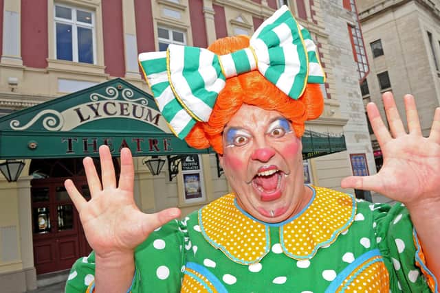 Sheffield's much-loved pantomime Dame Damian Williams, outside his usual home of the Lyceum Theatre
