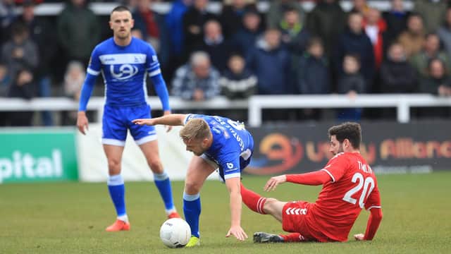 Nicky Featherstone of Hartlepool United  during the Vanarama National League match between Hartlepool United and Ebbsfleet United at Victoria Park, Hartlepool on Saturday 7th March 2020. (Credit: Mark Fletcher | MI News)