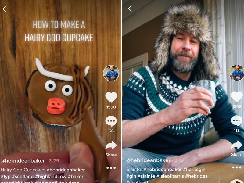As the name suggests hebrideanbaker does a lot of wholesome baking, embarks on trips with his wee westie, and champions Scottish produce. He has 134.4k followers, two million likes, and a cookbook coming out in September.