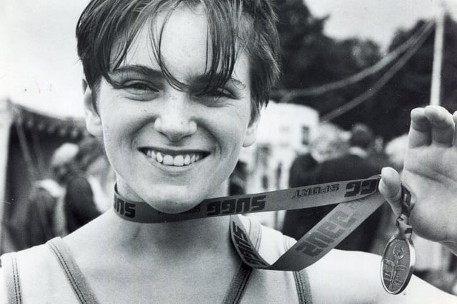 Sarah Singleton, first woman home in the 1987 half-marathon