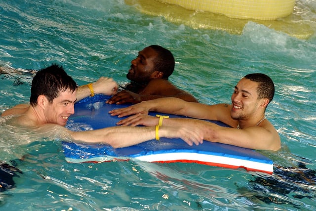Rovers players, from left, Gregg Blundell, Guy Ipoua and Jermaine McSporran had fun at the Doncaster Dome in 2005