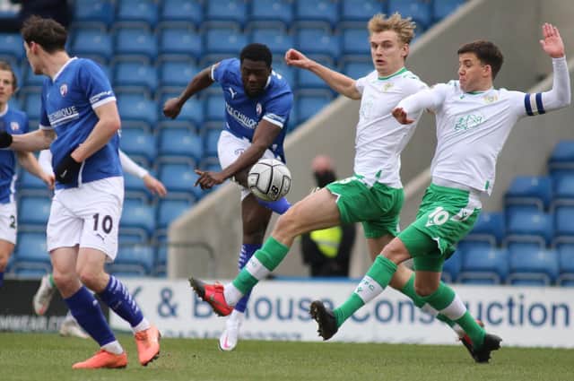 Chesterfield travel to Maidenhead United on Saturday. Akwasi Asante, pictured, has scored in his last two games.