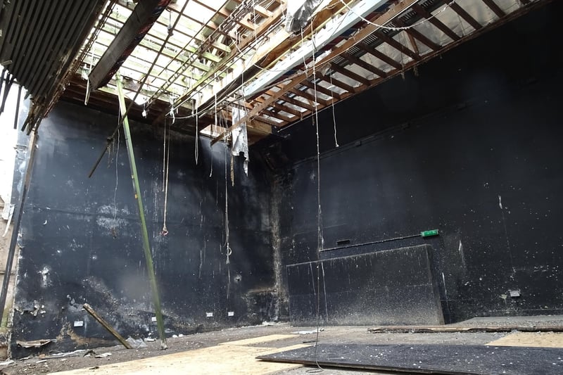 Looking up inside the old ballroom underlines the extent of the damage done over the decades (Pic: John Murray)