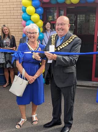 The Mayor of Barnsley is cutting the ribbon at the new family hub.