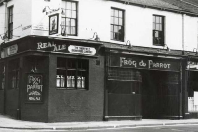 The Frog and Parrot pub on Division Street in Sheffield city centre in April 1982, when it reopened, having changed its name from the Prince of Wales Hotel. A sign can be seen on the wall advertising the Sheffield Brewhouse Company, which was located on the premises.