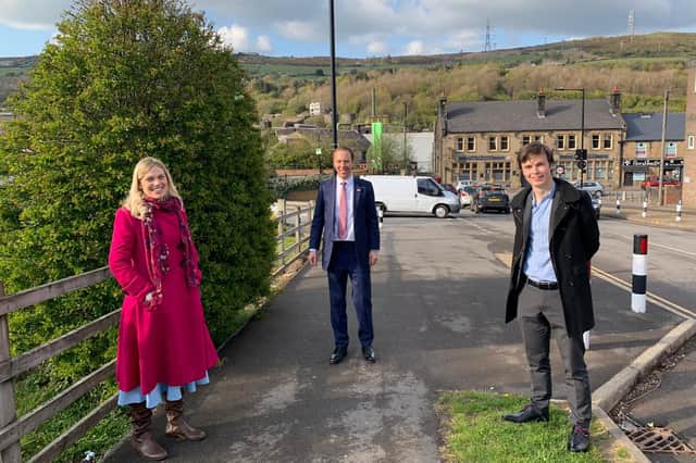 Councillor Lewis Chinchen with Miriam Cates MP and Matt Hancock campaigning in Stocksbridge.