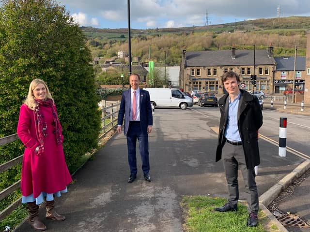 Councillor Lewis Chinchen with Miriam Cates MP and Matt Hancock campaigning in Stocksbridge.