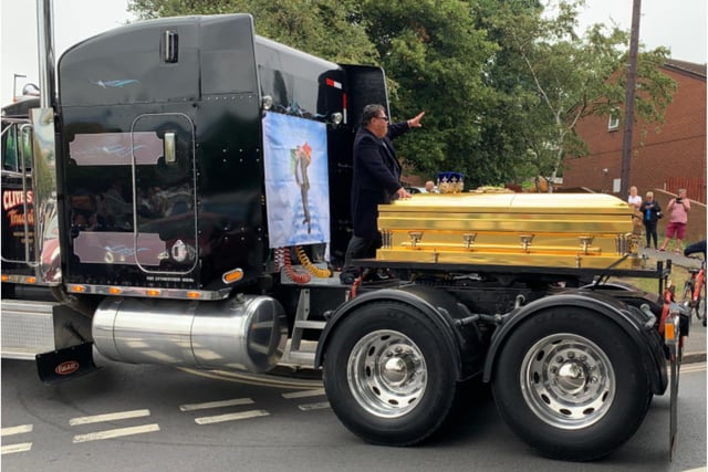 Mr Collins' casket was carried on a huge American truck for part of the procession.