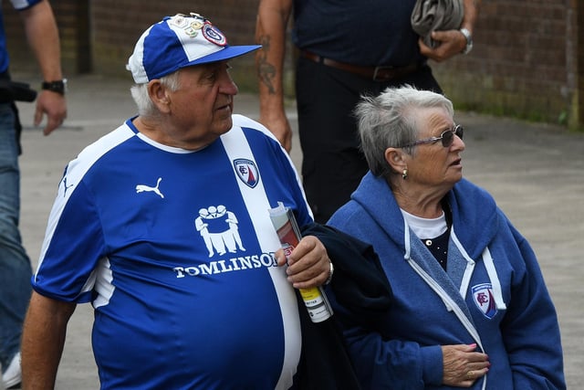 Chesterfield fans ahead of kick-off before their 2-1 defeat against the old Bury at Gigg Lane in September 2016.
