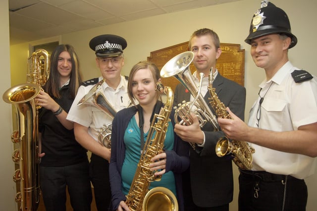 Police busked for Children in Need  l to r  Josh Molyneux, Trevor Durham, Helen Durham, Russell Bevan and Iain McGregor in 2008