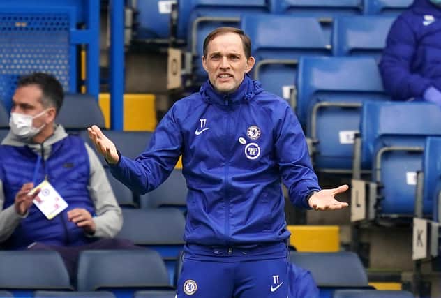 Chelsea manager Thomas Tuchel reacts during the Emirates FA Cup quarter final match against Sheffield United at Stamford Bridge: John Walton/PA Wire.