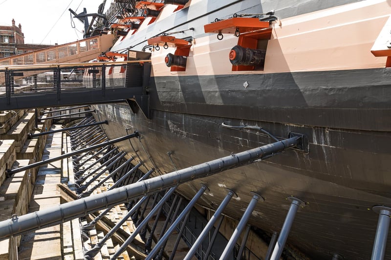 Part of the new support and monitoring system for HMS Victory, during opening day at Portsmouth Historic Dockyard. Picture: Mike Cooter (170521)