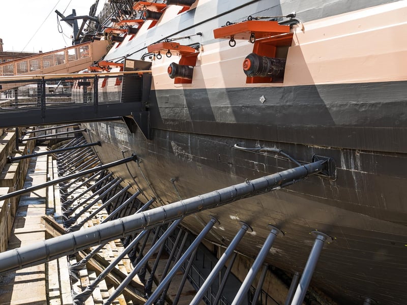 Part of the new support and monitoring system for HMS Victory, during opening day at Portsmouth Historic Dockyard. Picture: Mike Cooter (170521)