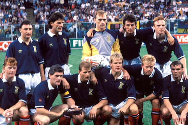 Craig Levein and Dave McPherson in Scotland's line-up for the 2-1 victory over Sweden at Italia '90. Picture: SNS