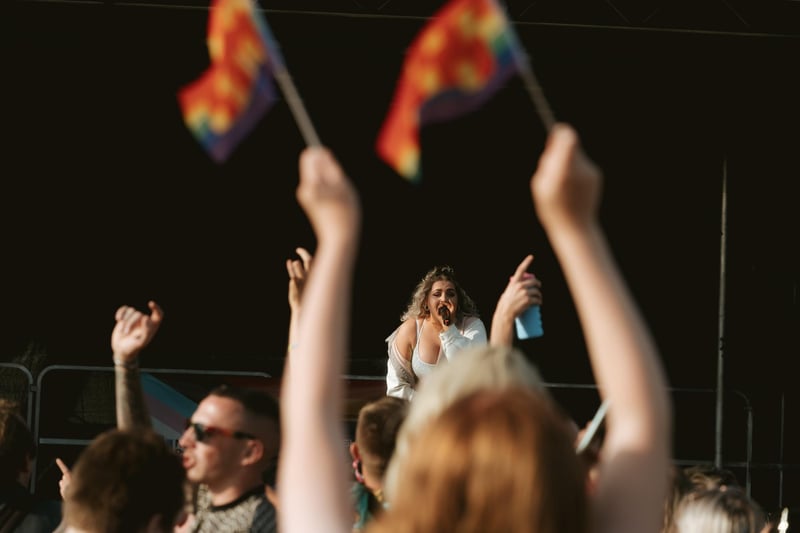 Channy on stage at the Northumberland Pride Festival. Picture by Will Gorman Photography
