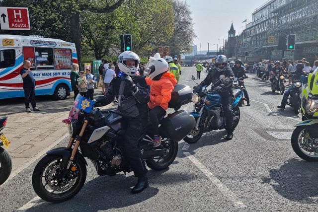 Hundreds of bikers revved through the city for Theo's Egg Run on Easter Sunday.