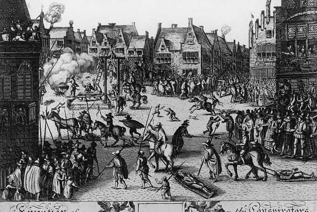 Chesterfield-born Robert Keyes, the son of the rector of Staveley, was a conspirator in Guy Fawkes' gunpowder plot  of 1605 to blow up the Houses of Parliament and King James 1 in revenge for the monarch's anti-Catholic legislation. This illustration shows Guy Fawkes and his co-conspirators being publicly hung, drawn and quartered as punishment for treason.