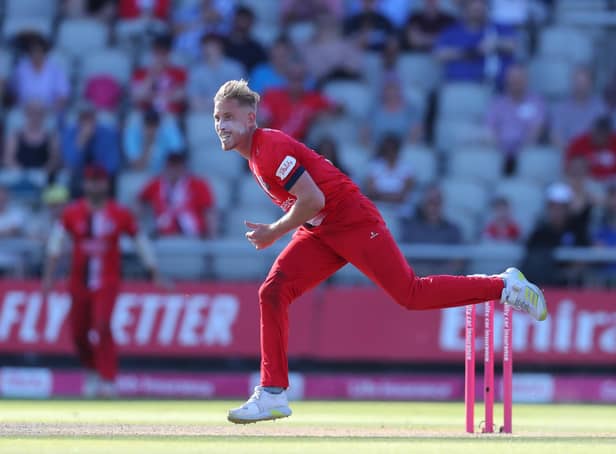 Luke Wood of Lancashire Lightning bowls during the Vitality T20 Blast match between Lancashire Lightning and Yorkshire Vikings at Emirates Old Trafford. (Photo by Ashley Allen/Getty Images)
