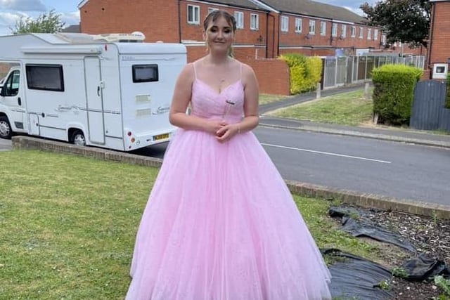 This lovely pink gown was shared by Sarah Downing Tate.