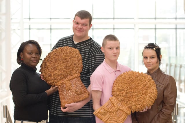 Bakery students from Sheffield City College helped to create a harvest festival display for Sheffield Cathedral in 2010. They made a selection of breads included these wheatsheaves for a service this month [October]. Pictured from left to right are some of the students involved: Benvinda Malulu, Jake Martin, Adrian Judge and Shannon Kelly.