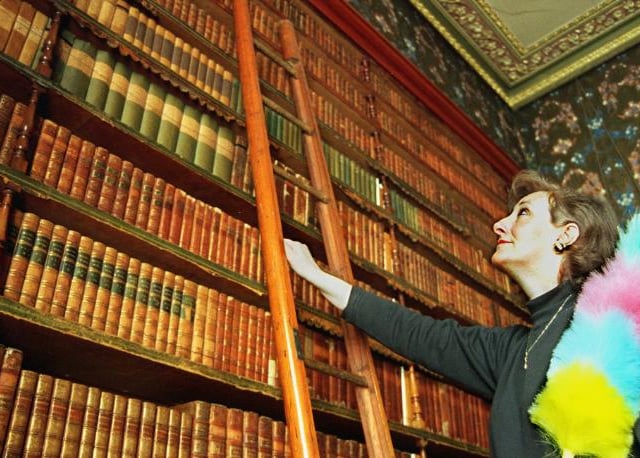 Historic content cleaner Tina Hornsby in the library in 1997.