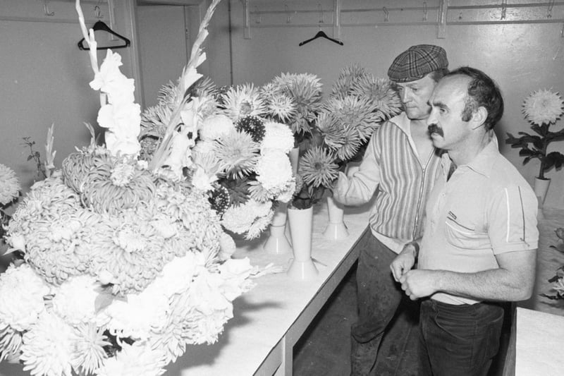 Wearmouth Colliery Welfare Garden Club's annual flower and vegetable show, held in Carley Hill cricket ground.  Pictured are George Richardson (left) committee member and Mr Colin Dobson, club secretary.