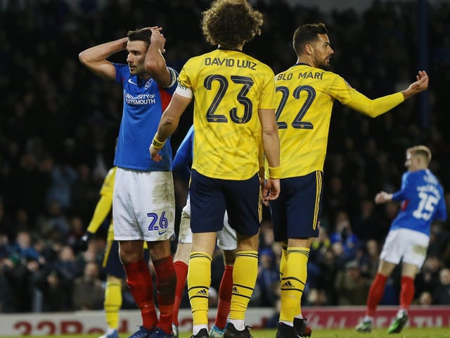 Portsmouth's Gareth Evans dejected after a miss.