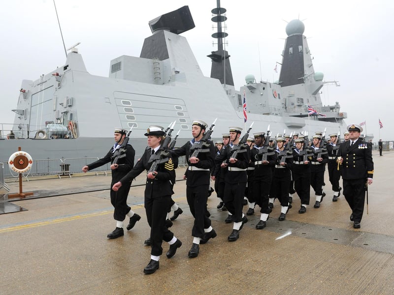 21st March 2013. HMS Defender Commissioning Ceremony at the Portsmouth Naval Base. Ships company on parade. Picture: Paul Jacobs (13802-14)