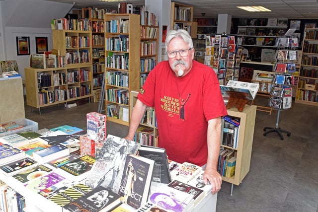 David Granville, owner of Kelham Island Books and Music, is pictured - his shop is a treasure trove of literature and records close to the Shalesmoor roundabout. The business was set to reopen on June 16, with free disposable gloves and masks on offer at the door.